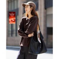 【220G暖姜绒保暖派】冬季简约圆领字母刺绣宽松藏肉女式t恤