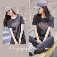 【不规则下摆】春秋圆领短袖针织棉氨上衣女褶皱印绣花女士t恤女
