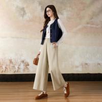 【磨毛100棉】2026春知性半松紧腰宽松九分裤小个子女式休闲裤