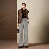 【温暖加绒系列】冬季慵懒风松紧腰系带亮闪直筒小个子女式休闲裤