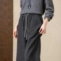 【温暖加绒系列】冬季慵懒风松紧腰系带格纹直筒小个子女式休闲裤