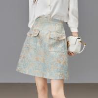 【克里特的秋日】简约迷彩提花亮丝包容藏肉A字织带气质半身裙女