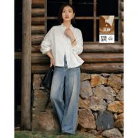 【亚麻棉混纺】2026春气质立领花边拼接橡筋猪鼻扣抽绳宽松女式外套