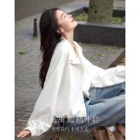 【极简穿搭】春秋高支高密珠地网眼立领四合扣松紧下摆短款女外套