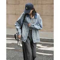 【与丹宁共自由】春季云感棉撞色小翻领分割宽松藏肉女式牛仔外套