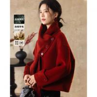 【绵羊毛莱赛尔混纺】冬季都市可脱卸围巾V领箱型宽松双面呢大衣
