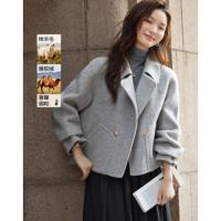 【雅奢绵羊毛双面呢】冬季智趣翻领短箱型双排扣不规则贴袋女外套