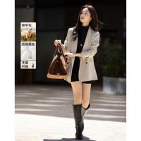 【气质美学】冬季新西装领修身长袖双排扣绵羊毛外套女短款