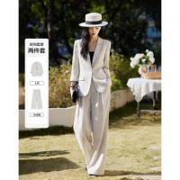 【莱赛尔亚麻混纺套装】2026春智感松弛七分袖上衣一粒扣女式两件套