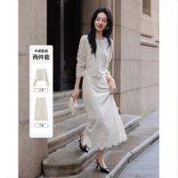 【法式淑女蕾丝套装】秋名媛风通勤圆领短款上衣开叉半身裙两件套