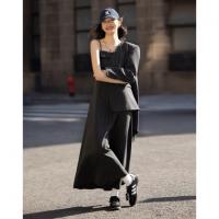 【时髦精套装】秋经典条纹吊带连衣裙+西装外套时髦套装