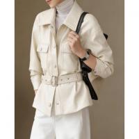 【黑巧贝果】2026春机车风翻领收腰系带光泽感PU大口袋女皮衣外套