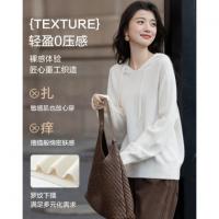 【无缝一体100绵羊毛】冬季简约连帽线衫落肩宽松针织衫女上衣