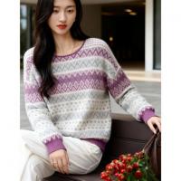 【费尔岛提花风情】冬100绵羊毛线衫提花拼色拉毛针织衫女上衣