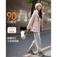 【三防黑科技】冬季保暖90鹅绒小提花北欧棉连帽魔术贴女羽绒服