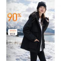 【三防黑科技】冬季保暖90鹅绒小提花北欧棉连帽魔术贴女羽绒服