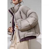 【90鸭绒】冬季抽绳撞色立领四层工艺方格辑线宽松女面包羽绒服