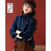 【保暖磨毛云感棉】冬季翻领牛仔衬衫小鹿绣花口袋宽松衬衣女上衣