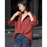 【光泽感桃皮绒】秋季复古都市翻领单排扣衬衫宽松气质衬衣女上衣