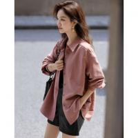 【光泽感桃皮绒】秋季复古都市翻领单排扣衬衫宽松气质衬衣女上衣