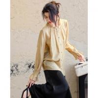 【韩系女主】秋季优雅风宽褶领衬衫喇叭袖包扣宽松衬衣女装上衣