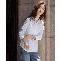 【纯棉岛屿】秋季气质通勤V字翻领衬衫公主线收腰长袖衬衣女上衣