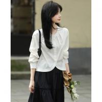 【清冷智感职场】春季松弛氧气云感棉衬衫气质褶裥短衬衣女装上衣