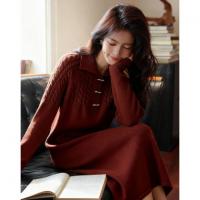 【恋恋暖风】冬季复古绞花翻领舒柔纤绒纱气质针织连衣裙女中长款