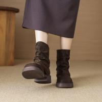 潮酷冬季时尚复古百搭双扣方圆头裤靴堆堆靴西部靴