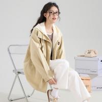 唐狮2026秋季新款假两件连帽风衣女休闲小个子宽松显瘦拉链外套