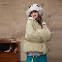 唐狮2026冬季短款棉衣女翻领仿羔毛拼接高级感慵懒风时尚韩系穿搭