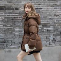 唐狮2026秋冬季棕色短款羽绒服女连帽收腰设计百搭时尚德美拉羽绒
