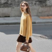 唐狮2026女秋冬款圆领毛衣简约大气净色插肩袖自然卷边毛线衫女