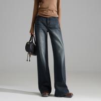 唐狮2025年秋季新款女牛仔长裤复古百搭显瘦高腰遮肉宽松阔腿裤k1