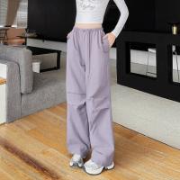 唐狮女宽松休闲净色褶皱尼龙长裤