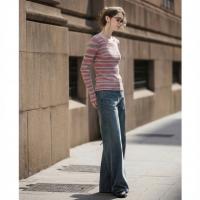 唐狮圆领条纹长袖内搭打底衫女2026秋冬新款U型领显瘦针织衫