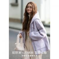 唐狮2026外套秋冬小众温柔淑女连帽左胸细节点子纱羊羔毛女外套