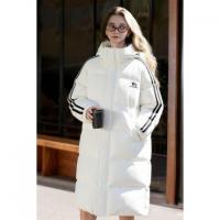 唐狮2025冬季长款棉衣女淡蓝色连帽撞色织带加厚保暖美式学院风