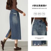 唐狮25秋冬季新款牛仔半身长裙女高腰显瘦女休闲通勤牛仔破洞时尚