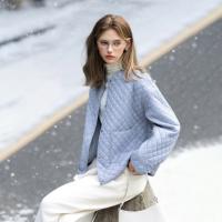 唐狮2026秋冬季女圆领短款轻薄棉衣内胆简约风菱格设计感小众独特