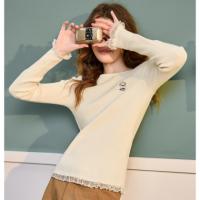 【史努比联名款】唐狮2025秋冬季打底衫女圆领蕾丝花边蝴蝶结打底