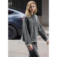 （只有上衣）唐狮2026秋冬新款女针织圆领两件套毛衣长裤休闲套装净色时尚翻领