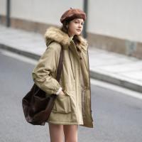 唐狮2026冬季女连帽中长款棉服卡其潮流时尚气质风衣学院风休闲
