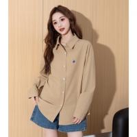 唐狮2026春季新款翻领左胸刺绣长袖衬衫女百搭休闲上衣时尚通勤