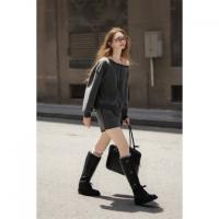 唐狮长袖卫衣套装女2026秋季新款露肩套装女灰色休闲短裤两件套d9