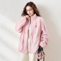 唐狮2026秋冬季短款外套摇粒绒女士厚立领米白色宽松休闲风百搭