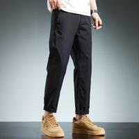 唐狮25秋季新款男士休闲长裤梭织宽松小直筒简约休闲风通勤黑色W