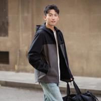 唐狮2025秋季外套男连帽夹克休闲工装拼接撞色短外套上衣宽松韩版