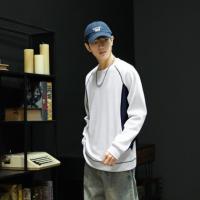 唐狮2025秋款男士长袖T恤秋款男款小众圆领拼接车明线打底衣内搭