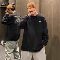 唐狮2025秋季新款长袖T恤男宽松休闲内搭后背夜光印花圆领打底衫t